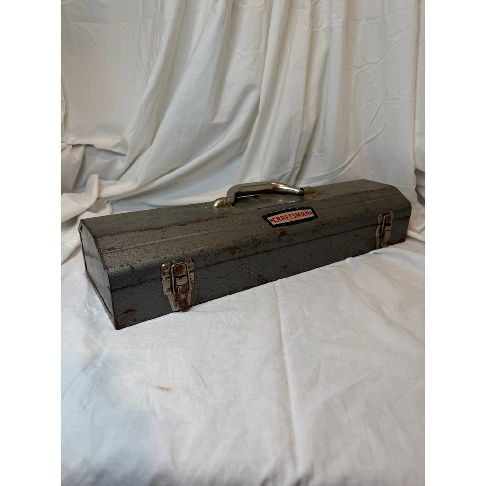 Vintage Craftsman Metal Tool Box Gray Hammered Steel Portable Chest 20 inch